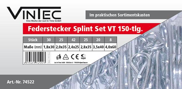 Vintec Federstecker Splinte 150-tlg Sortiment 2.0 - 4 mm Setbox Federsplint  Sortimentskasten Sortimentsbox