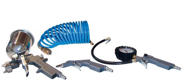 Güde Druckluft - Set 4-teilig Reifenfüller Ausblaspistole Spiralschlauch Lackierpistole  84092